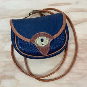 Vintage Dooney & Bourke All-Weather Leather Navy Blue Cavalry Body Bag